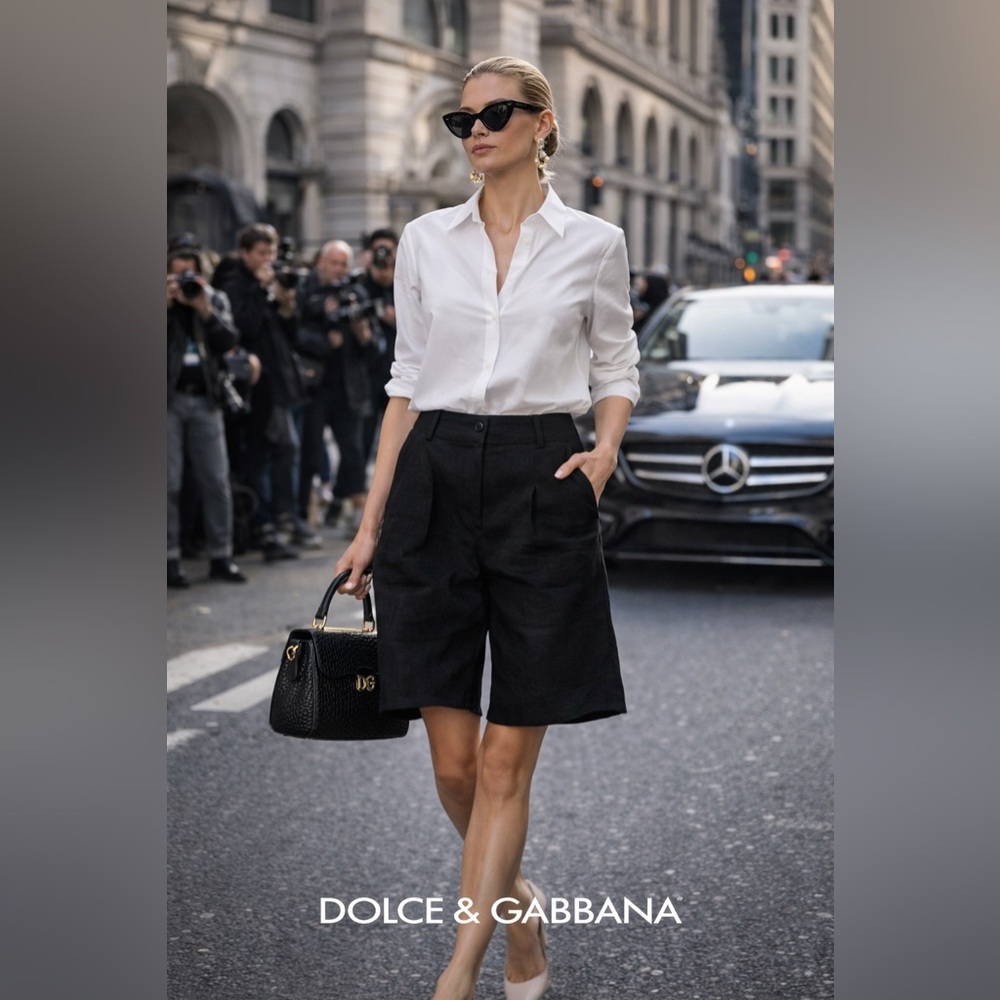 Dolce & Gabbana Black Linen Bermuda Shorts